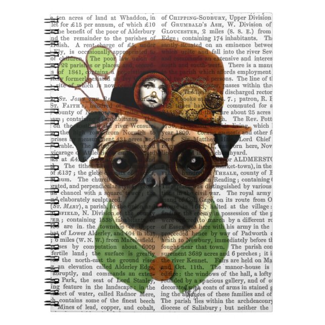 Cuaderno Pug con el Gorra de Steampunk Bowler (Frente)
