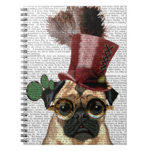 Cuaderno Pug con sombrero superior al estilo Steampunk