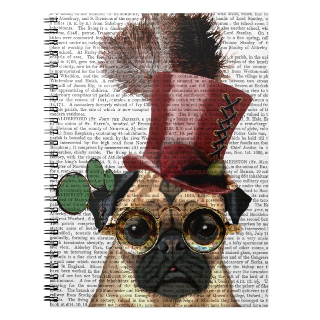 Cuaderno Pug con sombrero superior al estilo Steampunk (Frente)