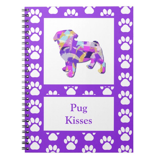 Cuaderno Pug Cute Dog Silhouette Paw Purple PY&B (Frente)