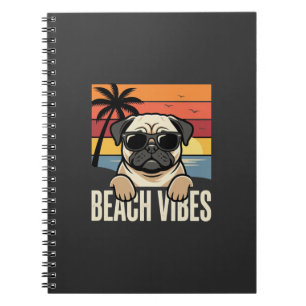 Cuaderno Pug de Perro Vibraciones de la Playa Puesta del So