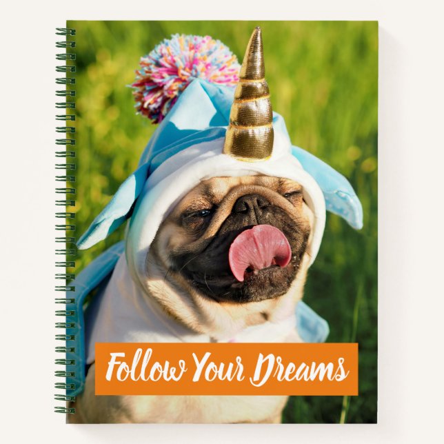 Cuaderno Pug de unicornio (Anverso)