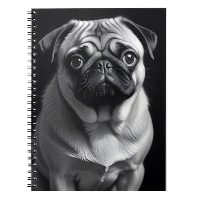 Cuaderno Pug Dog Adorable Cute Mascota Retrato Poster Arte (Frente)