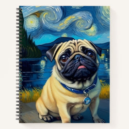 Cuaderno Pug en noche estrellada