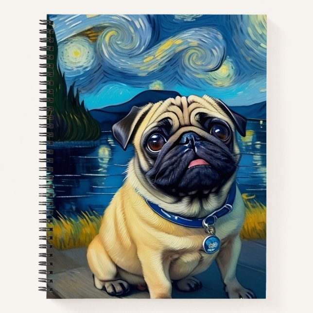 Cuaderno Pug en noche estrellada (Anverso)