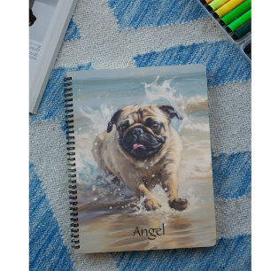 Cuaderno Pug feliz en el personalizable de la playa
