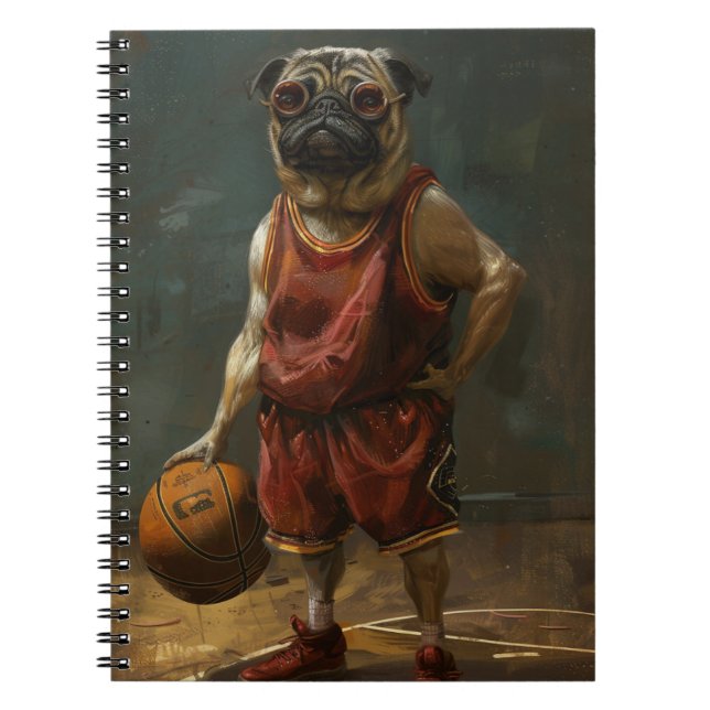 Cuaderno Pug Jugando Baloncesto (Frente)