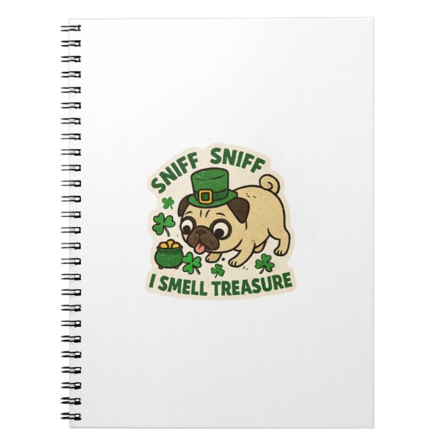 Cuaderno Pug oliendo tesoro día de San Patricio (Frente)