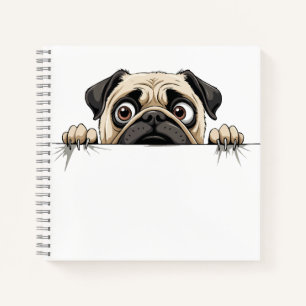 Cuaderno Pug Peeking Cute Adorable Gracioso Personalizado A