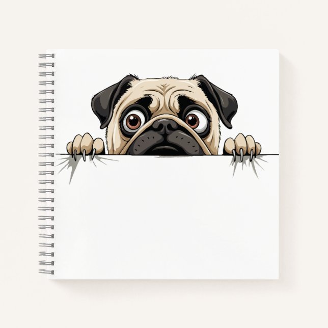 Cuaderno Pug Peeking Cute Adorable Gracioso Personalizado A (Anverso)