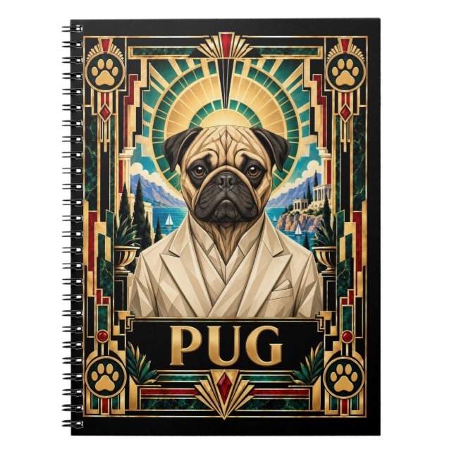 Cuaderno Pug, perro Art Déco (Frente)