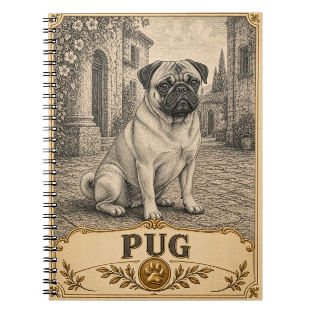 Cuaderno Pug, perro vintage heritage (Frente)