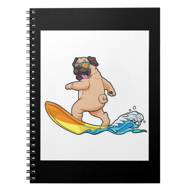 Cuaderno Pug Surfing Surfing Surfboard Pug con lentes (Frente)