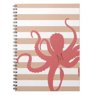 Cuaderno Pulpo rojo playa moderna arena blanca rayada