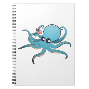 Cuaderno Pulpo sosteniendo la bandera estadounidense