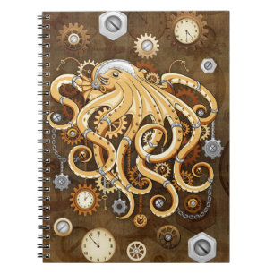 Cuaderno Pulpo Steampunk Retro Fantasía Mecánica