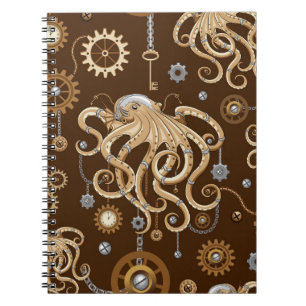Cuaderno Pulpo Steampunk Retro Fantasía Mecánica