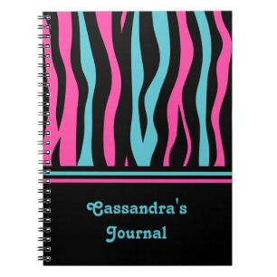Cuaderno Punk de huellas de cebra en rosa, negro y azul cal