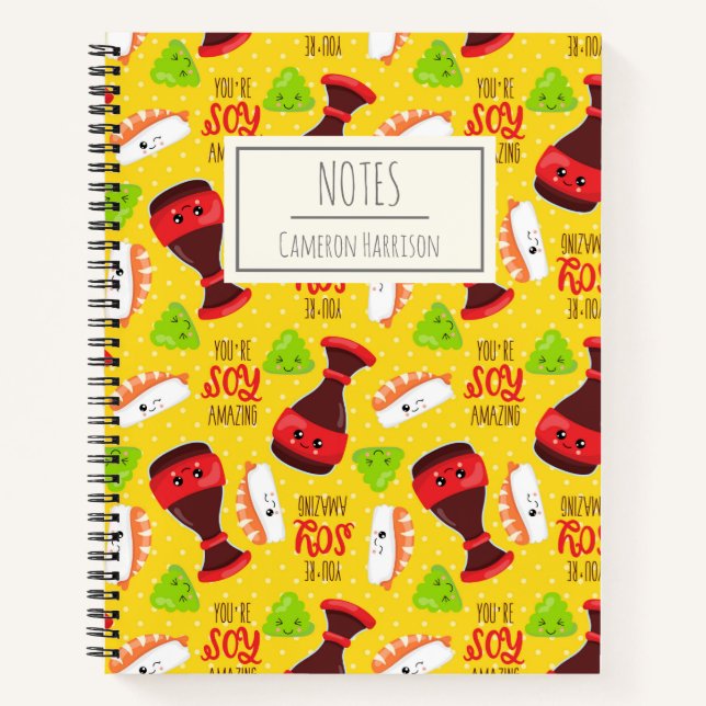 Cuaderno Puns de comida de sushi Kawaii lindos nombre de ni (Anverso)