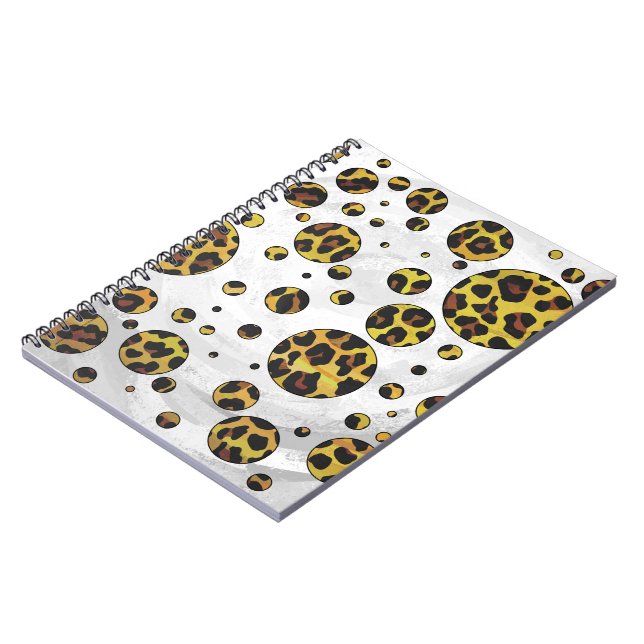 Cuaderno Punto de polka amarillo y marrón leopardo (Lado Izquierdo)
