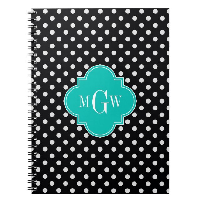 Cuaderno Punto de Polka Blanco Negro Quatrefoil Verde azula (Frente)