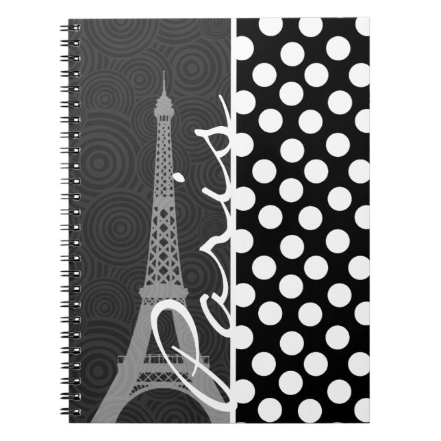 Cuaderno Punto de Polka blanco y negro, puntos; París (Frente)