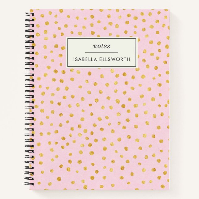 Cuaderno Punto de Polka Oro Rosa de Moda Cuta Personalizado (Anverso)