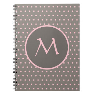 Cuaderno Punto de polka rosa monogramado gris