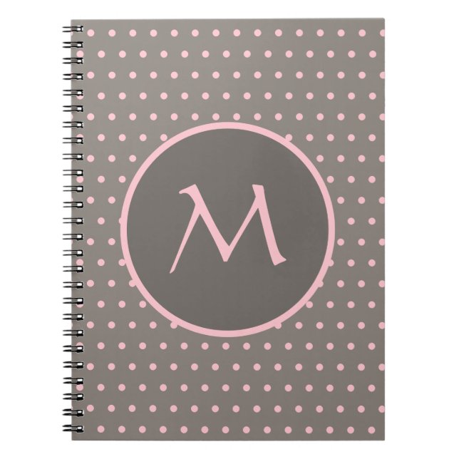 Cuaderno Punto de polka rosa monogramado gris (Frente)