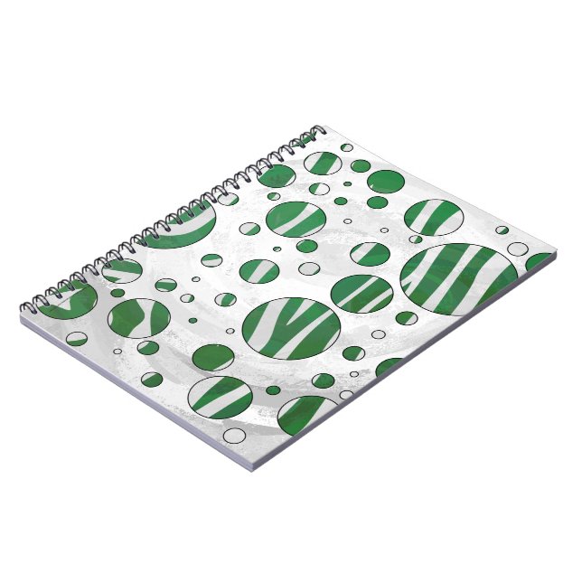 Cuaderno Punto de polka verde y blanco cebra (Lado Izquierdo)