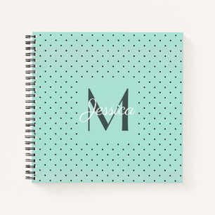 Cuaderno Punto y monograma Verde azulados modernos de la po
