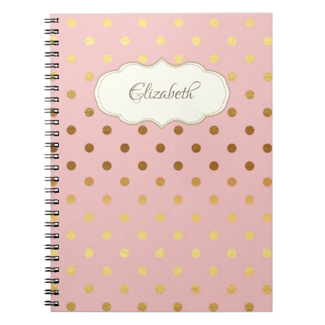 Cuaderno Puntos Adorables De Polka De Oro, Personalizados (Frente)