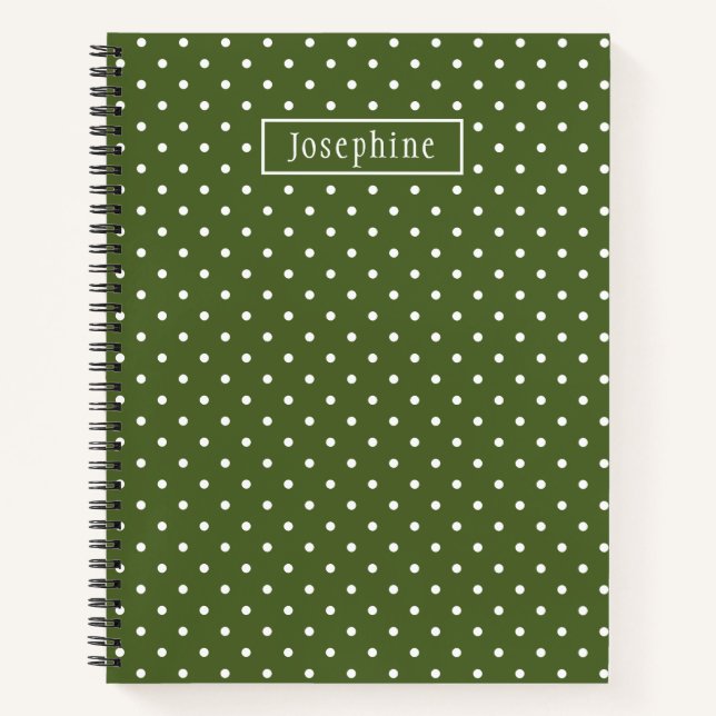 Cuaderno Puntos blancos y verde oliva con nombre (Anverso)