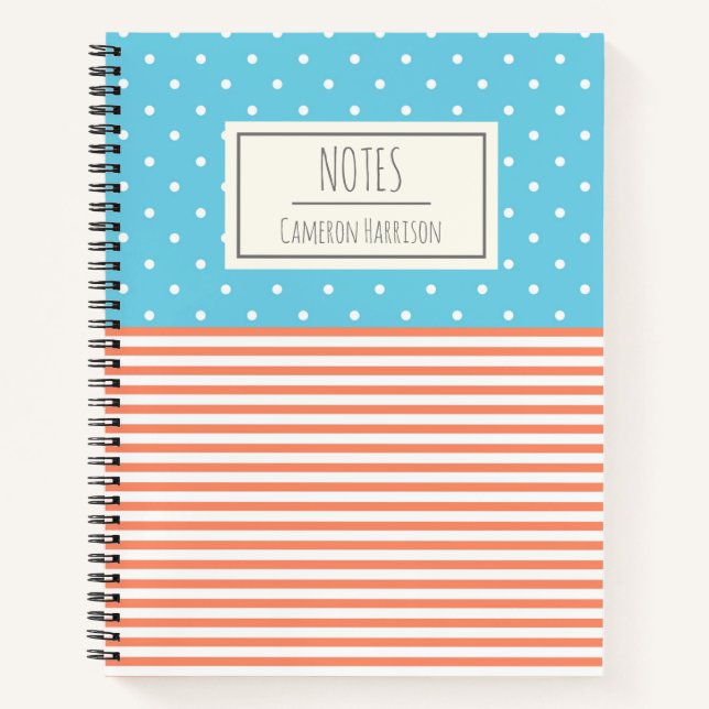 Cuaderno Puntos corales y azules personalizados (Anverso)