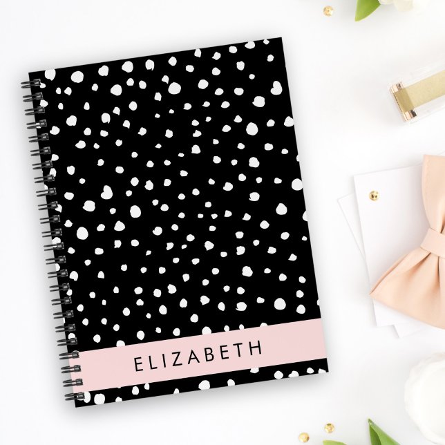 Cuaderno Puntos dálmatas, puntos, negro y blanco, tu nombre (Subido por el creador)