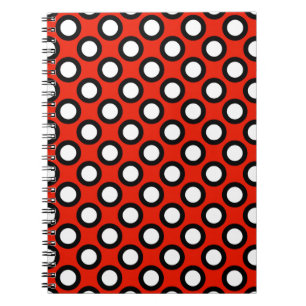 Cuaderno Puntos de círculo retro, rojo, negro y blanco