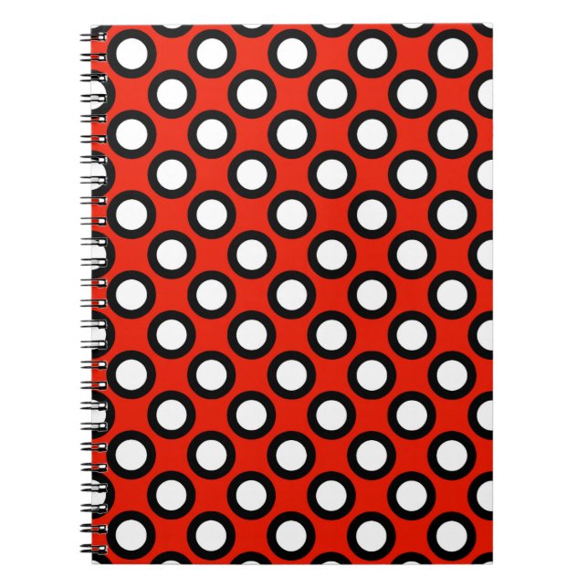 Cuaderno Puntos de círculo retro, rojo, negro y blanco (Frente)