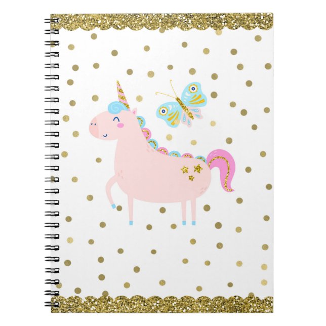 Cuaderno Puntos de Confeti de Unicornio con Brillo Rosa y D (Frente)