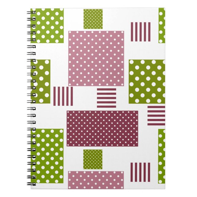 Cuaderno Puntos de lunares marrones verdes de patchwork par (Frente)