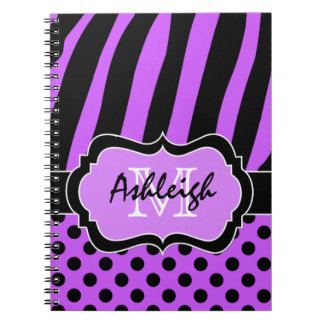 Cuaderno Puntos de Polka a rayas blancas negras personaliza
