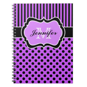 Cuaderno Puntos de Polka a rayas blancas negras personaliza