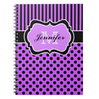 Cuaderno Puntos de Polka a rayas blancas negras personaliza