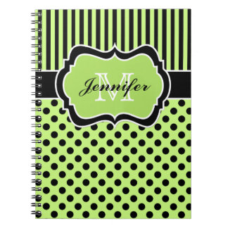 Cuaderno Puntos de polka a rayas blancas y negras personali