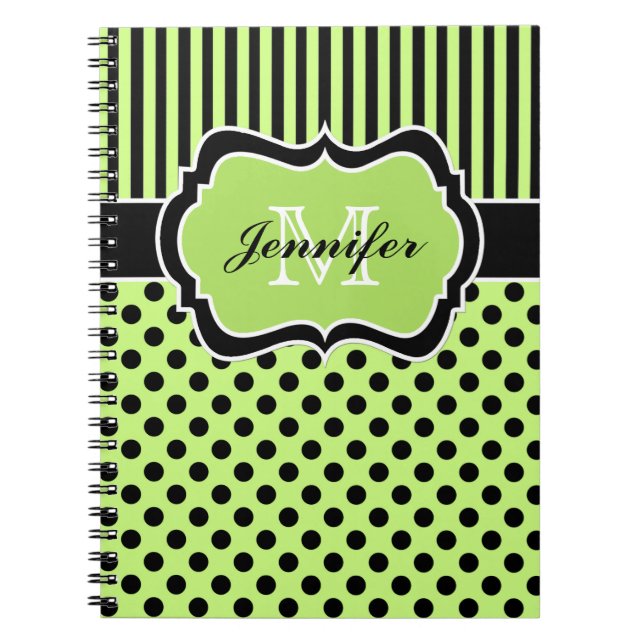 Cuaderno Puntos de polka a rayas blancas y negras personali (Frente)
