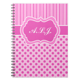 Cuaderno Puntos de Polka a rayas blancas y rosadas personal