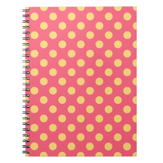 Cuaderno Puntos de polka amarilla sobre el coral (Frente)