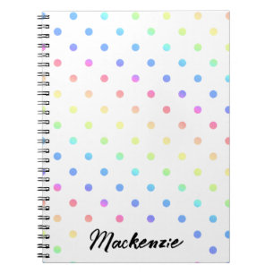Cuaderno Puntos de Polka Arcoiris con nombre personalizado