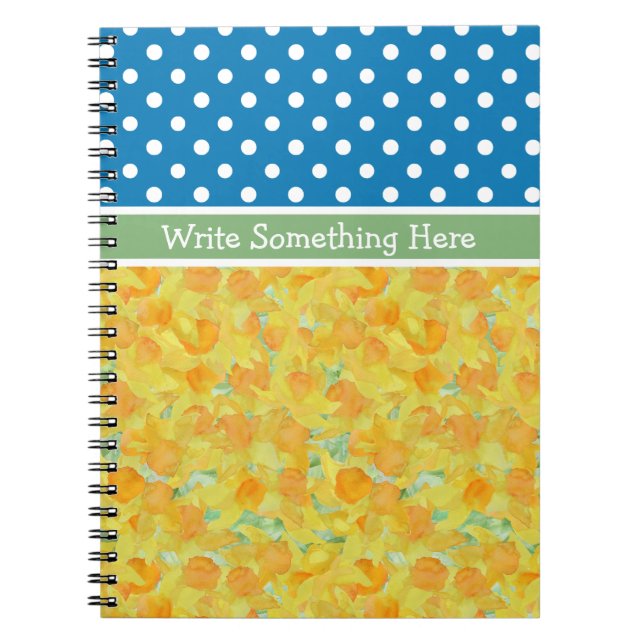 Cuaderno Puntos de Polka Azul, Blanco y Daffodils (Frente)