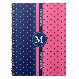 Cuaderno Puntos de Polka Azul de la Marina y Rosa Caliente