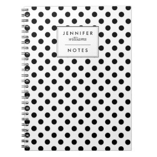 Cuaderno Puntos de polka blancos y negros personalizados